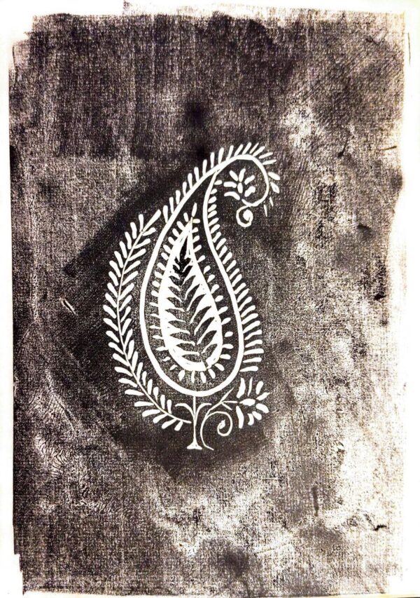 Handcrafted Lino Print – Bote Jeghe (Persian Cypress Motif)